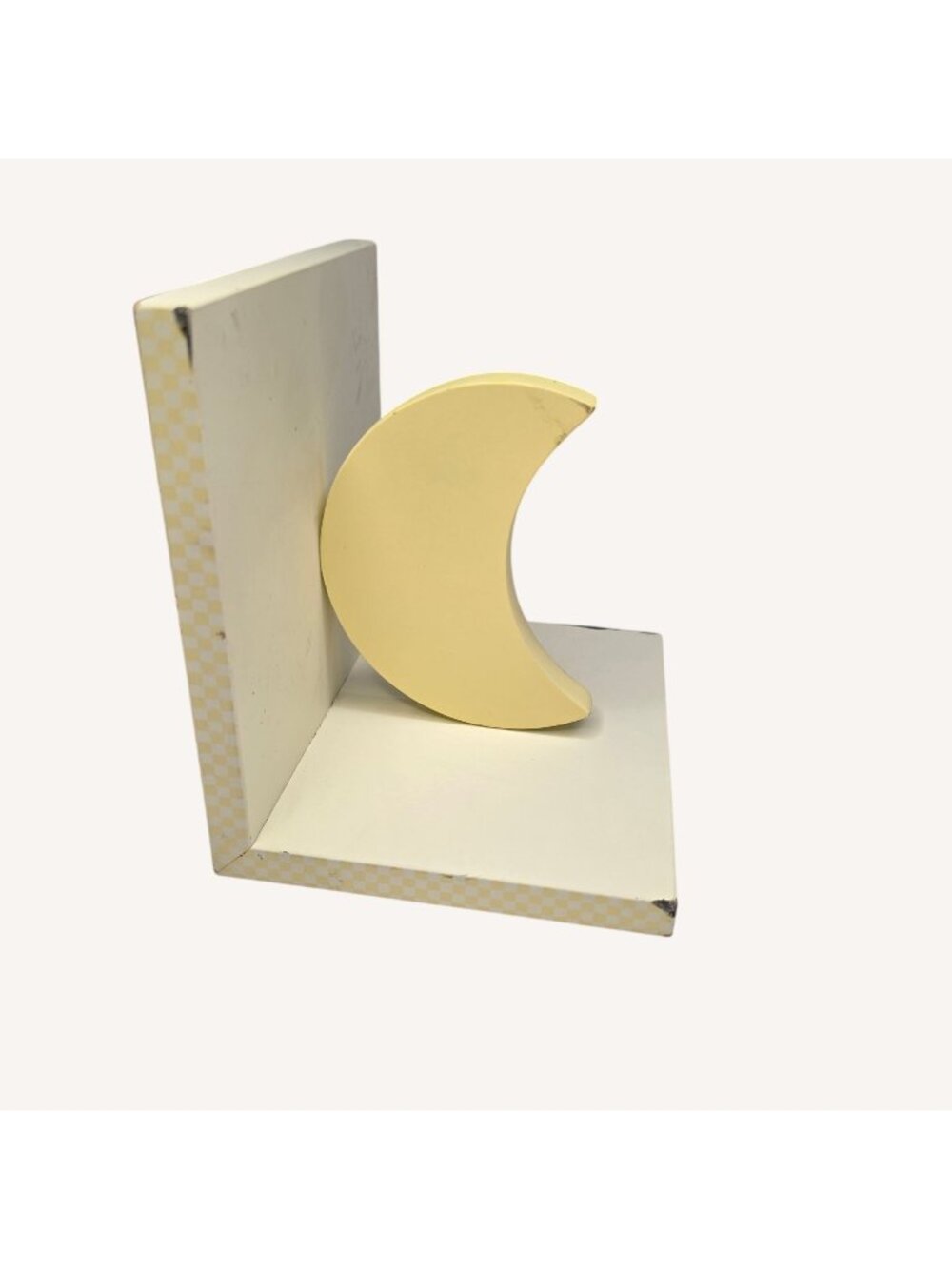 Vintage CradleGym Crescent Moon Bookend Yellow Checkerboard Nursery Decor